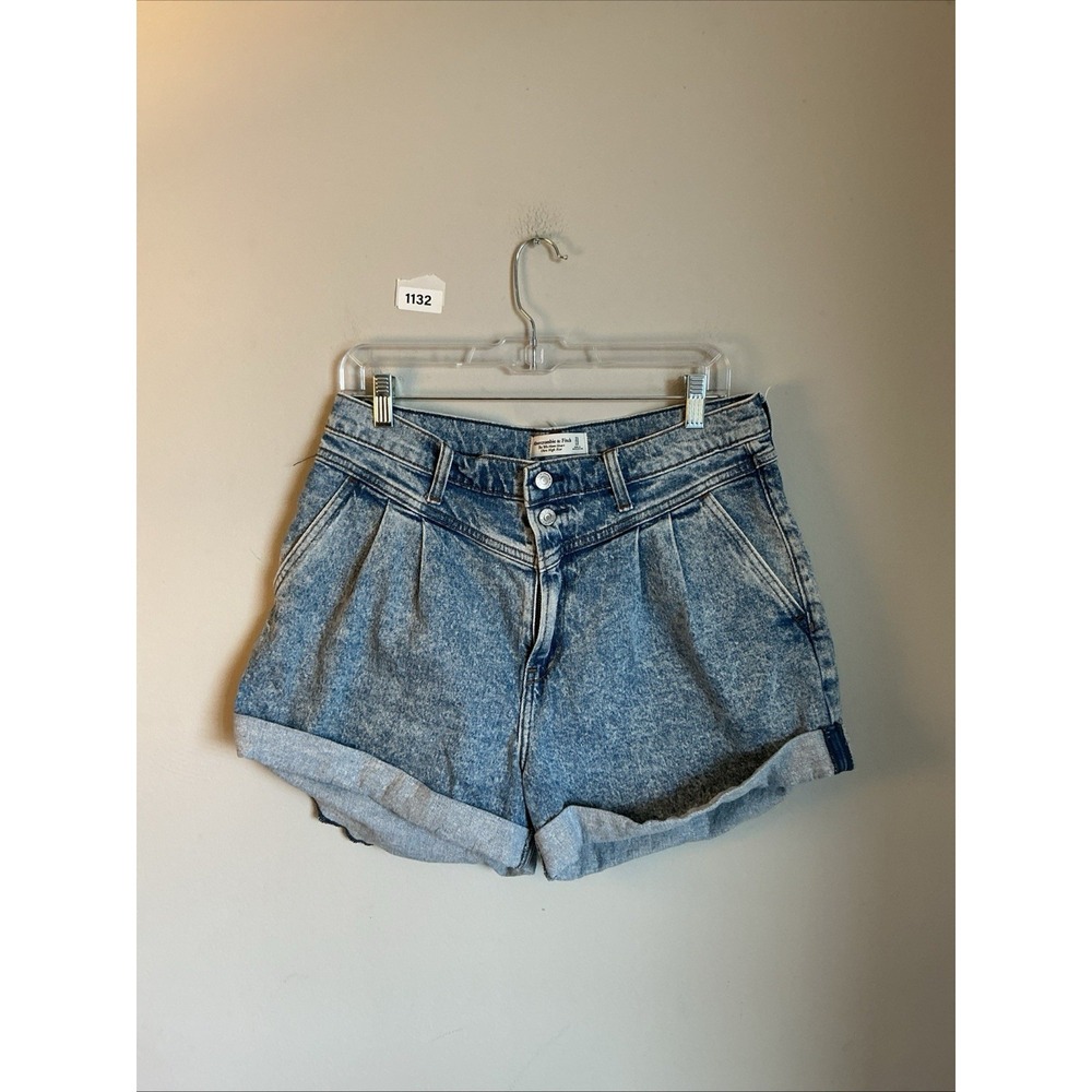 Abercrombie & Fitch Women's Acid Wash Mom Denim Shorts 31/12 Cuffed 5-Pocket